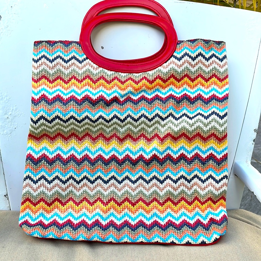 Striped summer tote bag with detachable mini bag